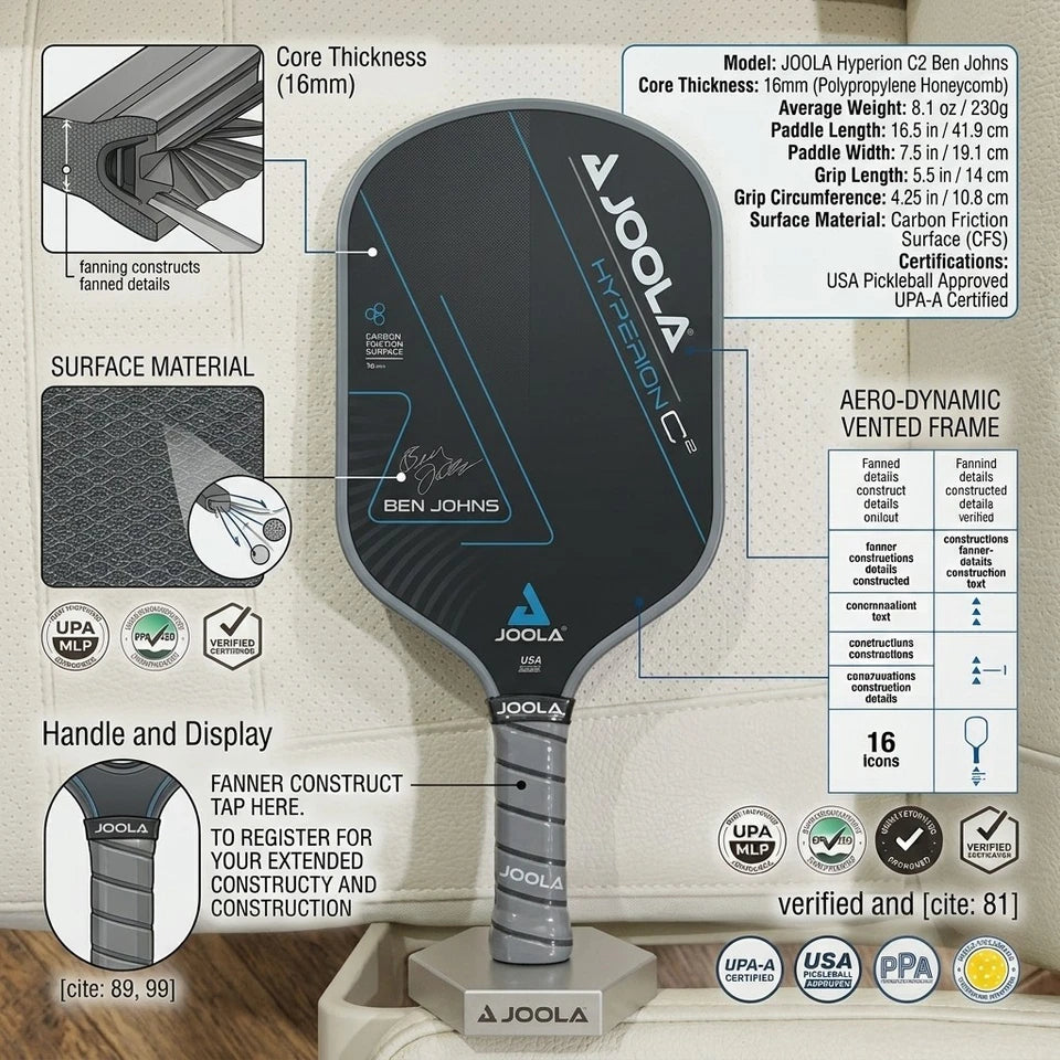 JOOLA Ben Johns Hyperion C2 16mm Pickleball Paddle – Carbon Friction Surface