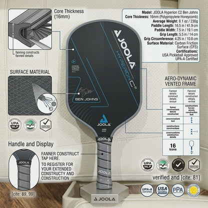 JOOLA Ben Johns Hyperion C2 16mm Pickleball Paddle – Carbon Friction Surface